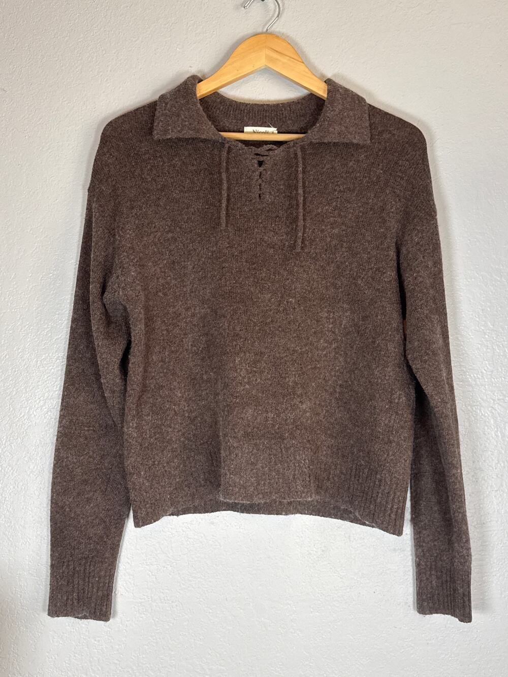 Nicoli Wool Cashmere Shawl Collared Sweater Brown Womens Medium Minimalist